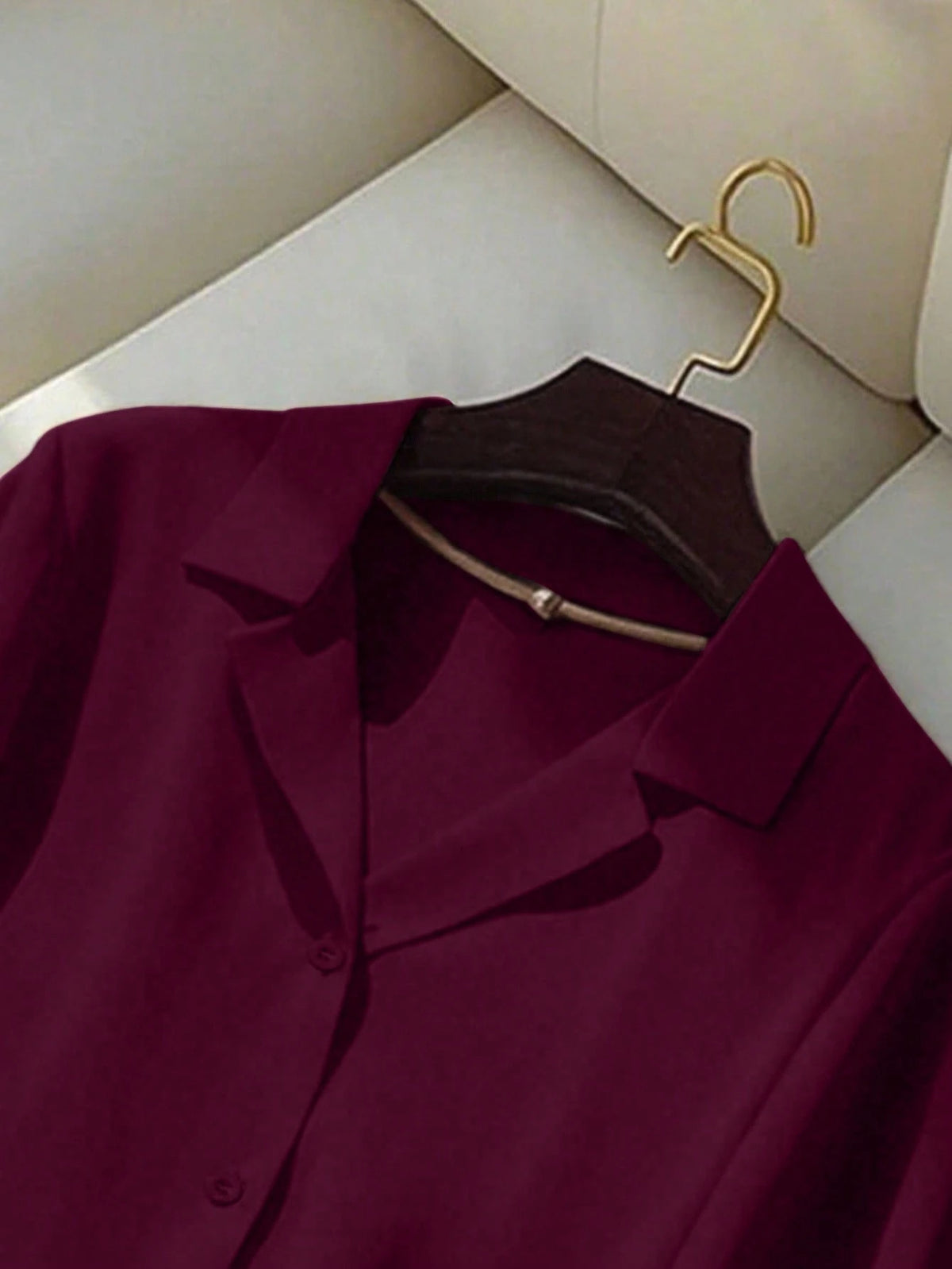 Franclia Burgundy Summer Casual Office Women's Elegant Short Sleeve Collared Shirt,Solid Color Versatile Crop Top Jacket,Classy Maroon Dark Red Blouses