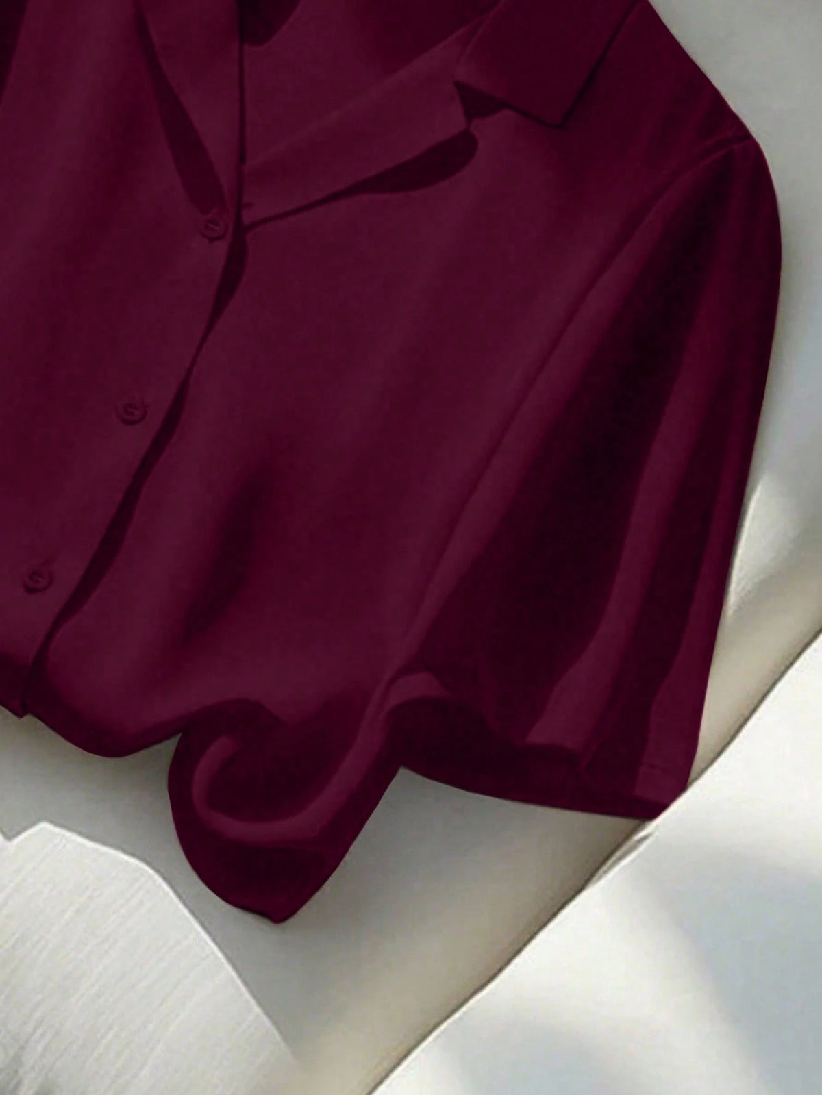 Franclia Burgundy Summer Casual Office Women's Elegant Short Sleeve Collared Shirt,Solid Color Versatile Crop Top Jacket,Classy Maroon Dark Red Blouses