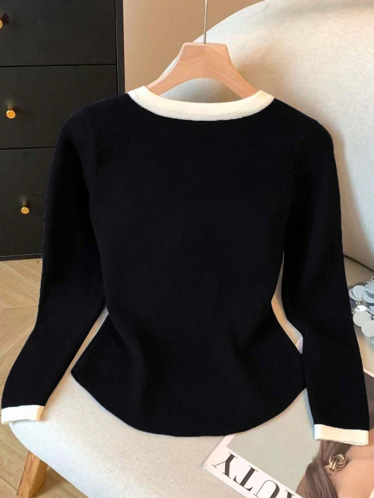 Franclia Casual Commuter Versatile Color Block Long Sleeve T-Shirt, Autumn