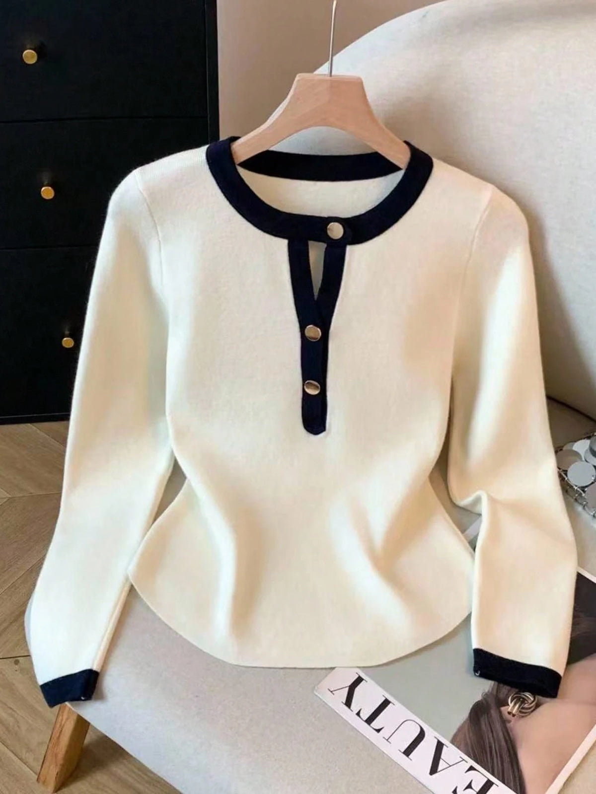 Franclia Casual Commuter Versatile Color Block Long Sleeve T-Shirt, Autumn