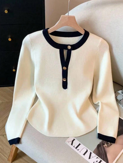 Franclia Casual Commuter Versatile Color Block Long Sleeve T-Shirt, Autumn