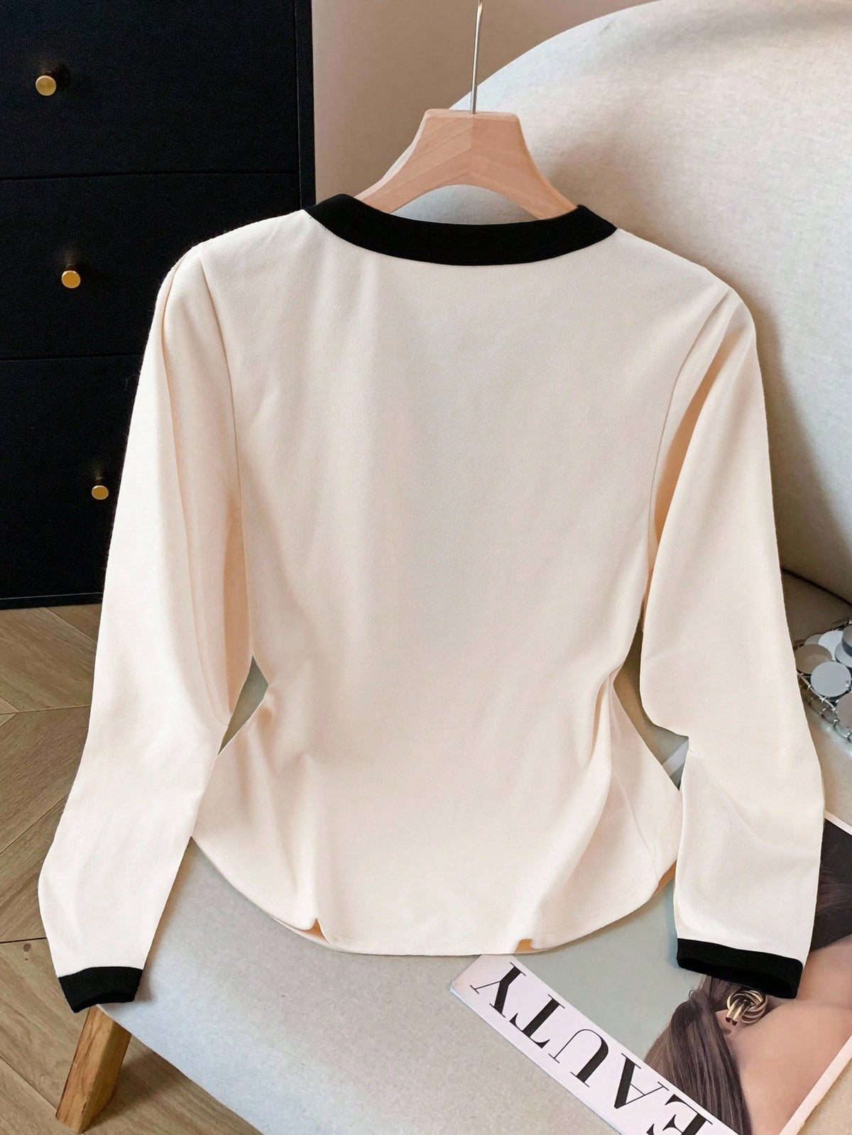 Franclia Casual Commuter Versatile Color Block Long Sleeve T-Shirt, Autumn