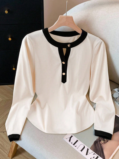 Franclia Casual Commuter Versatile Color Block Long Sleeve T-Shirt, Autumn