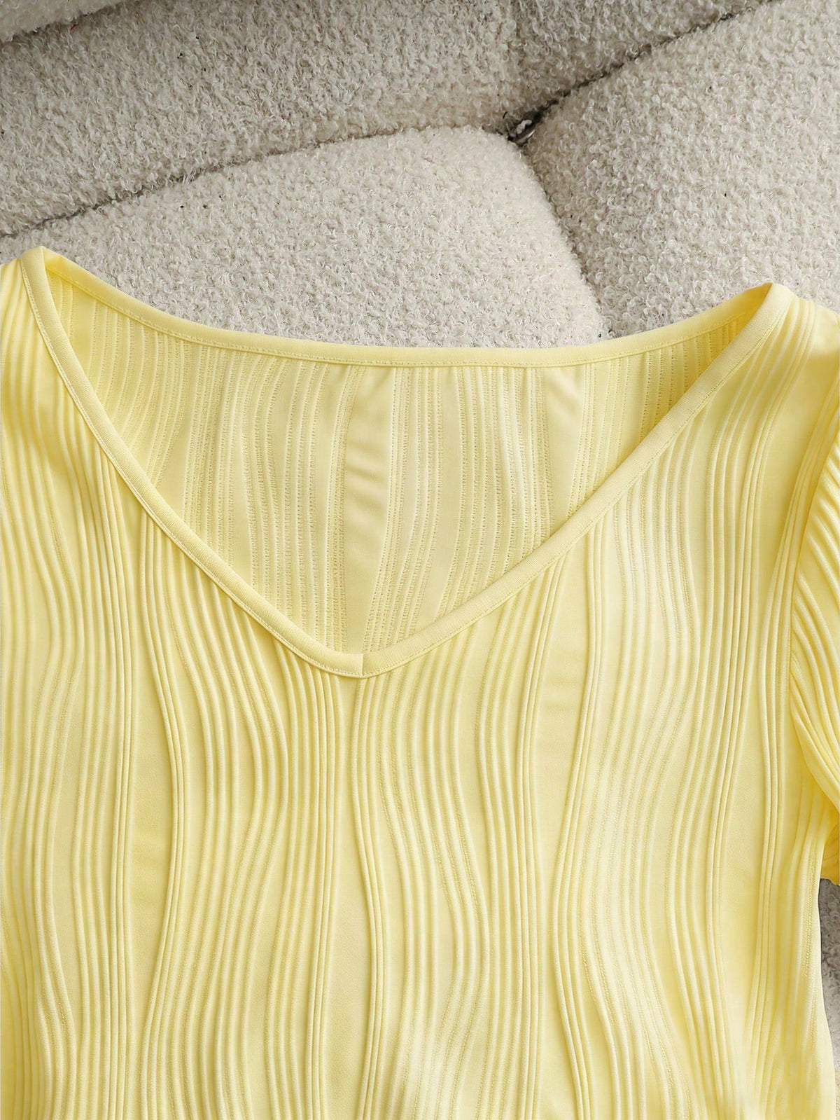 Franclia Casual Yellow Knitted V Neck Long Sleeve Top For Women