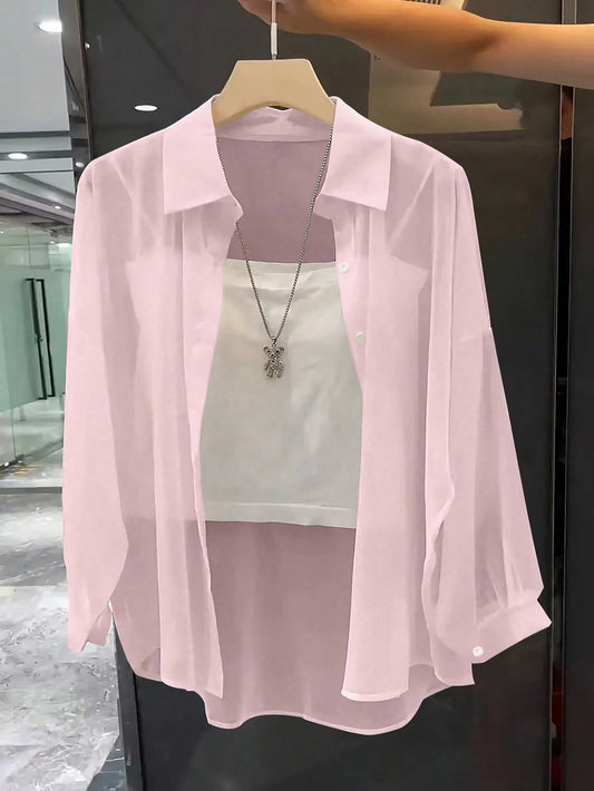 Franclia Collar Basic Transparent Solid Color Minimalist Shirt