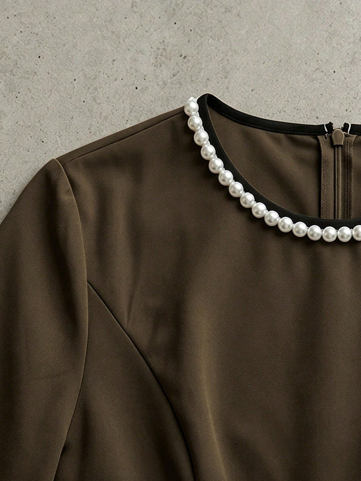 Franclia Contrast Trim Bubble Bead Decor Collared Cinched Waist Blouse Teachers' Day Office Black And White Summer Elegant Business Professional
