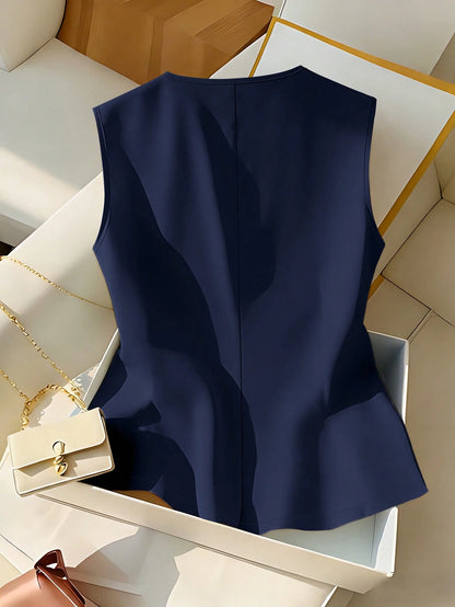 Franclia Elegant Navy Blue Summer Sleeveless Blouse,Chic & Office Top For Ladies,Holiday Holiday Sleeveless Top For Women,Suits For Ladies