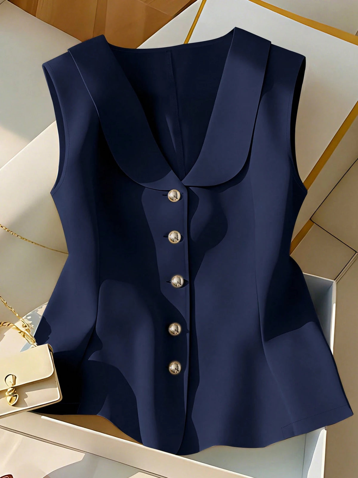 Franclia Elegant Navy Blue Summer Sleeveless Blouse,Chic & Office Top For Ladies,Holiday Holiday Sleeveless Top For Women,Suits For Ladies