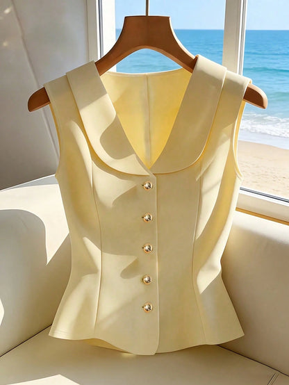 Franclia Elegant Navy Blue Summer Sleeveless Blouse,Chic & Office Top For Ladies,Holiday Holiday Sleeveless Top For Women,Suits For Ladies