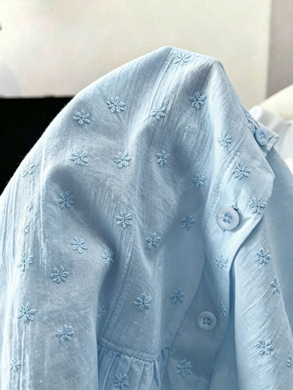 Franclia Fashionable All-Season Casual Versatile Solid Color Embroidered Traceable Pure Cotton Fabric Loose Fit Women's Shirt