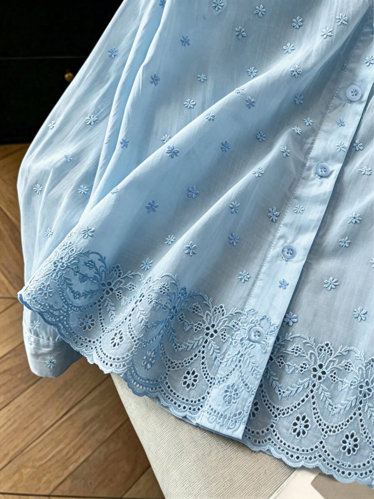 Franclia Fashionable All-Season Casual Versatile Solid Color Embroidered Traceable Pure Cotton Fabric Loose Fit Women's Shirt