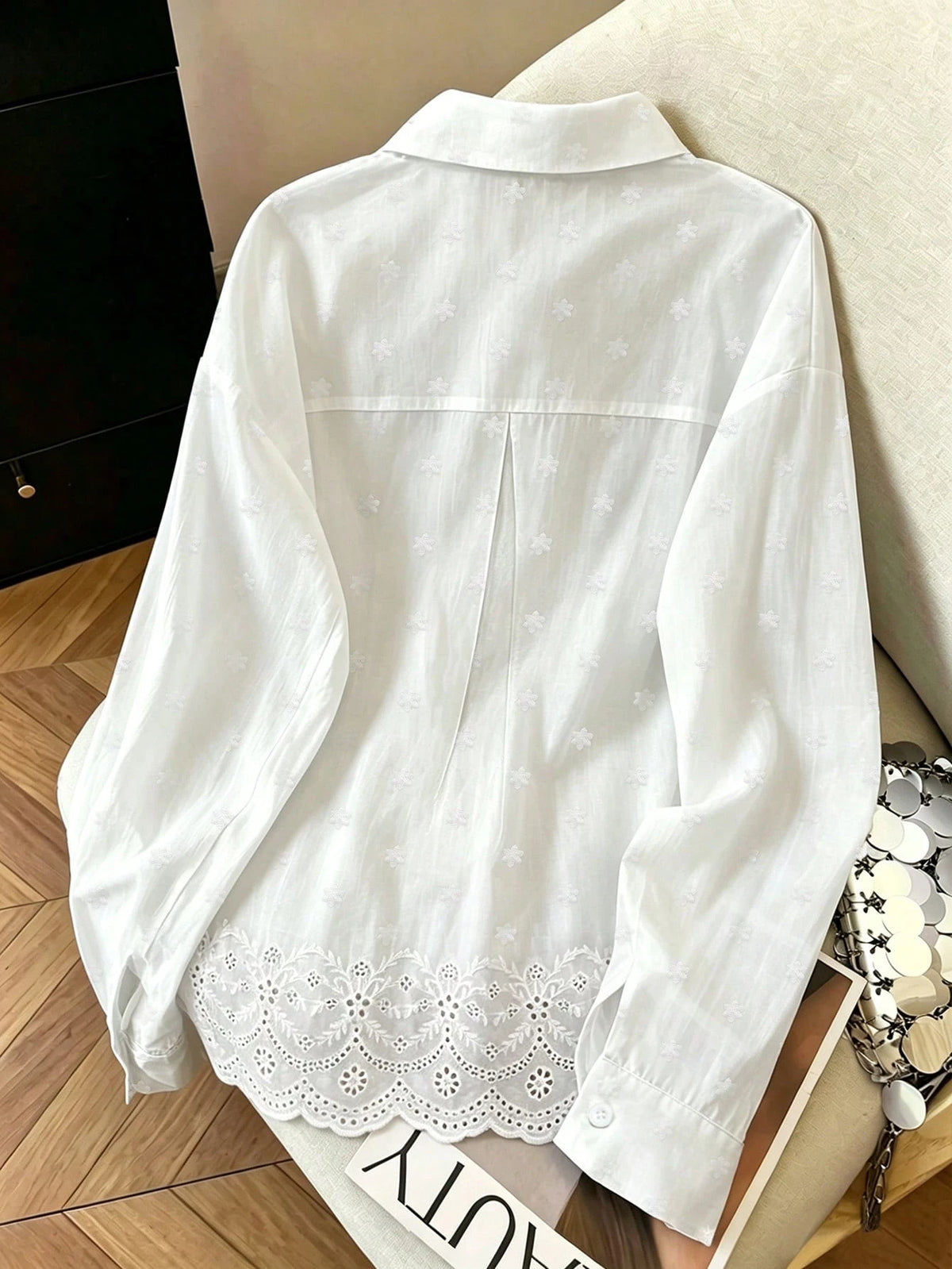 Franclia Fashionable All-Season Casual Versatile Solid Color Embroidered Traceable Pure Cotton Fabric Loose Fit Women's Shirt