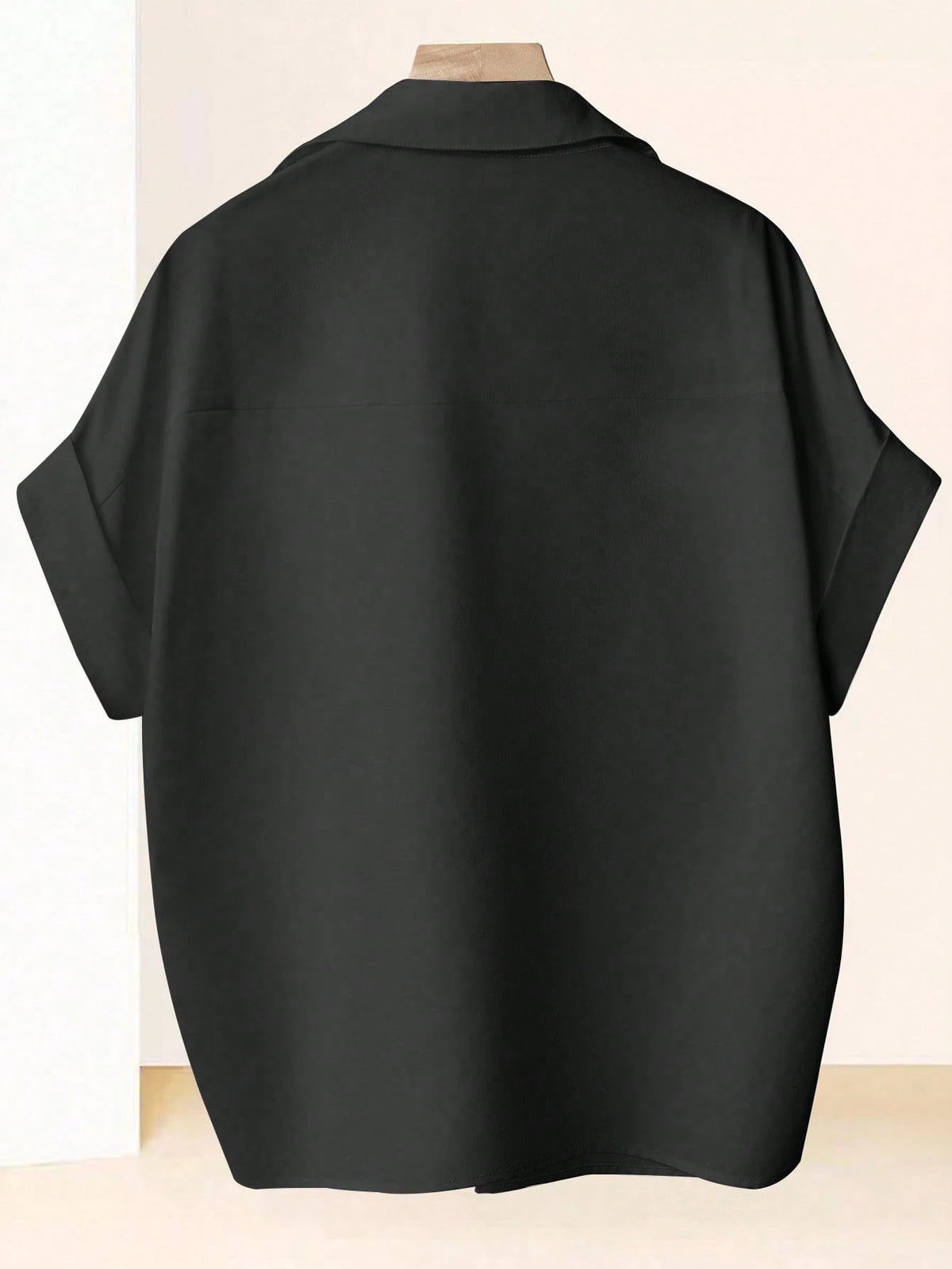 Franclia Fashionable High-End French Design Loose Batwing Sleeve Lapel Collar Women Shirt, Black Blouse