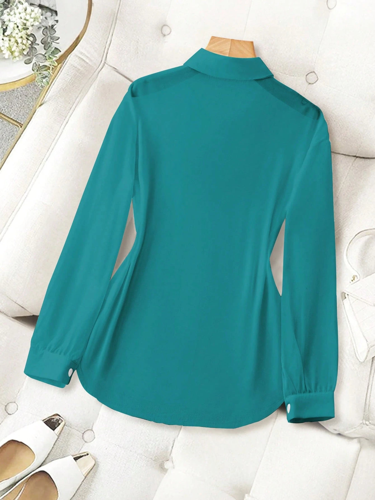 Franclia Turndown Collar Basic Transparent Solid Minimalist Shirt