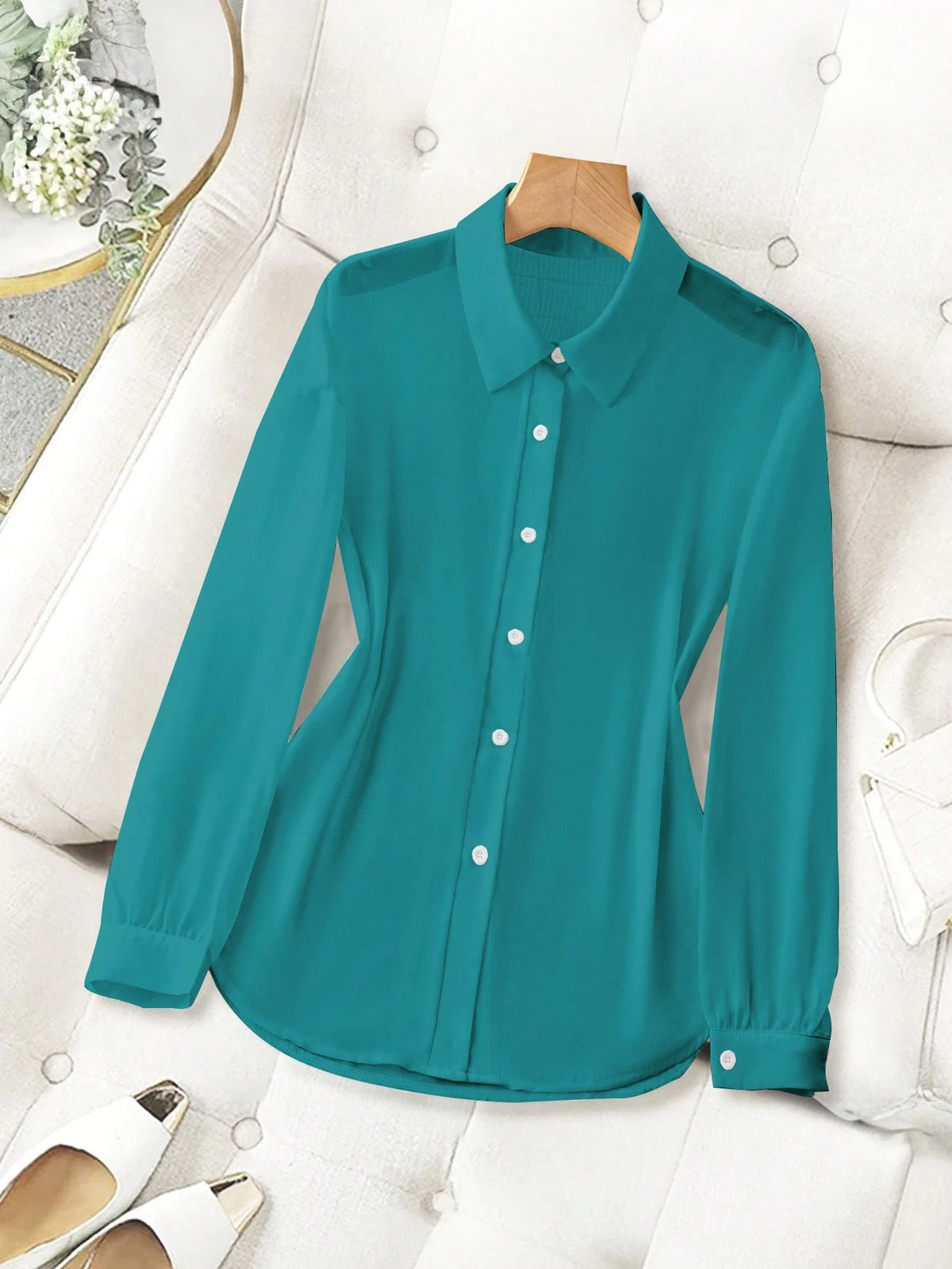 Franclia Turndown Collar Basic Transparent Solid Minimalist Shirt