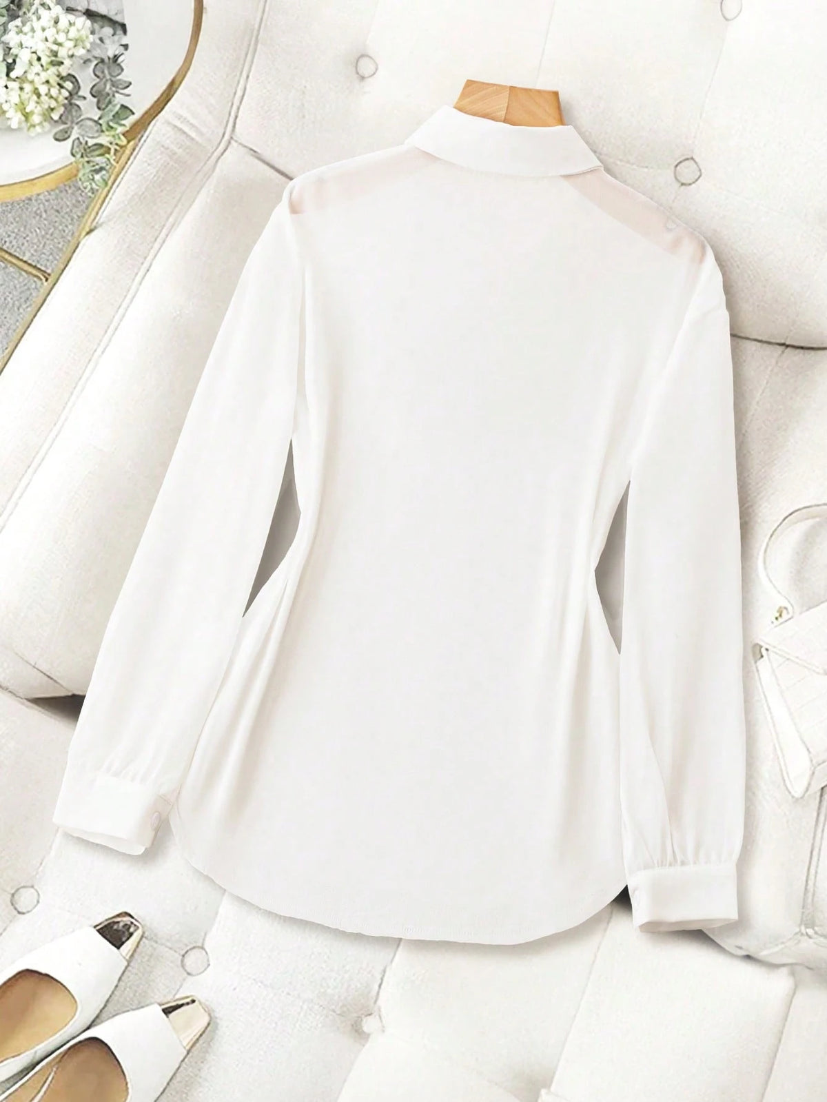 Franclia Turndown Collar Basic Transparent Solid Minimalist Shirt