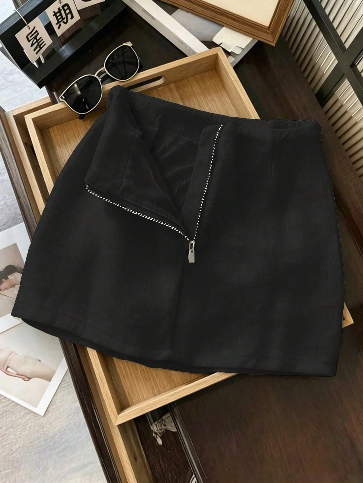 Franclia Women's Black Summer Basic Office Low-Waist A-Line Zipper Skirt,Resort Bottoms,Vacation,Outing,Y2K,Back To School,Casual,Beach,Business