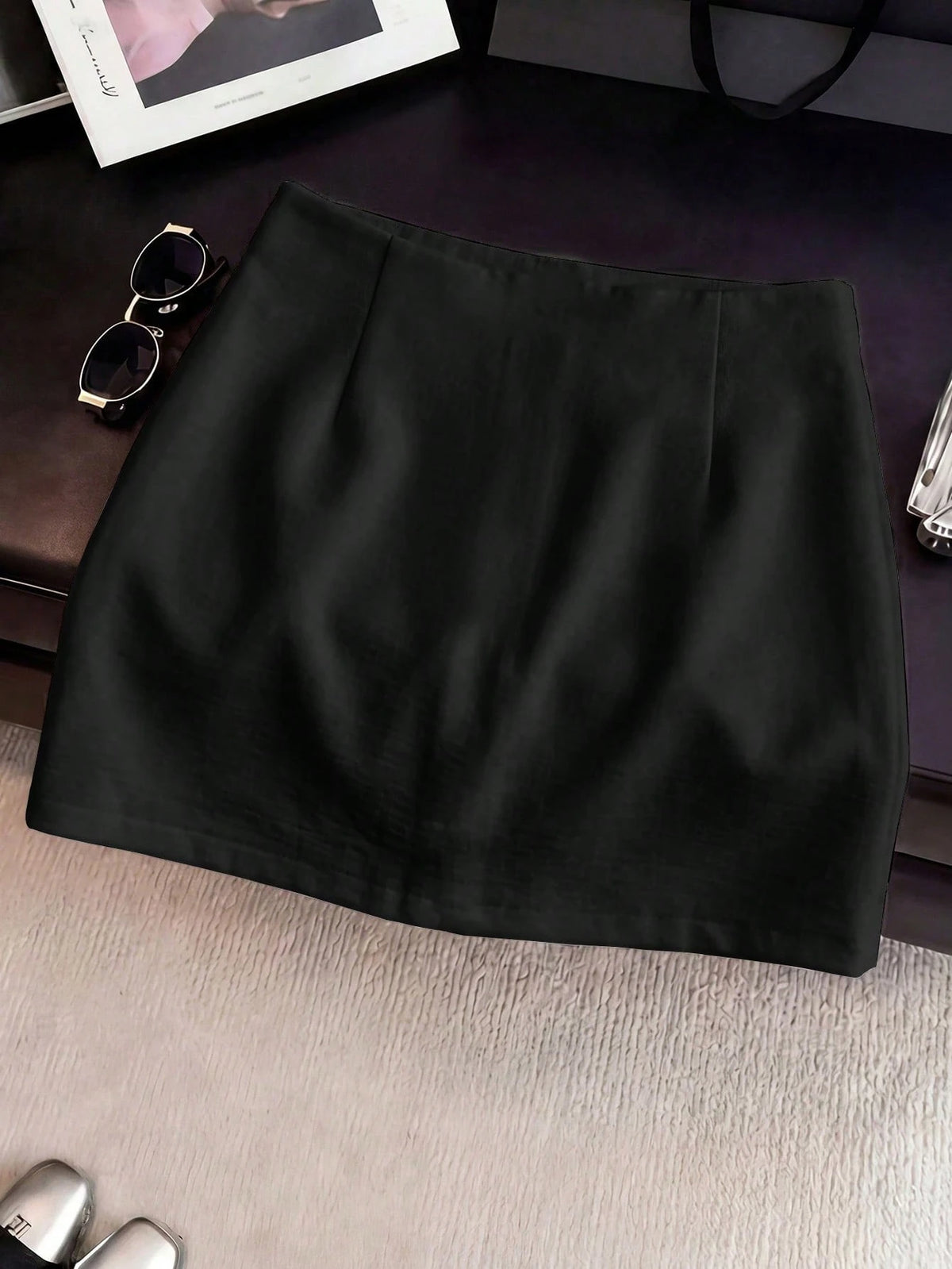 Franclia Women's Black Summer Basic Office Low-Waist A-Line Zipper Skirt,Resort Bottoms,Vacation,Outing,Y2K,Back To School,Casual,Beach,Business