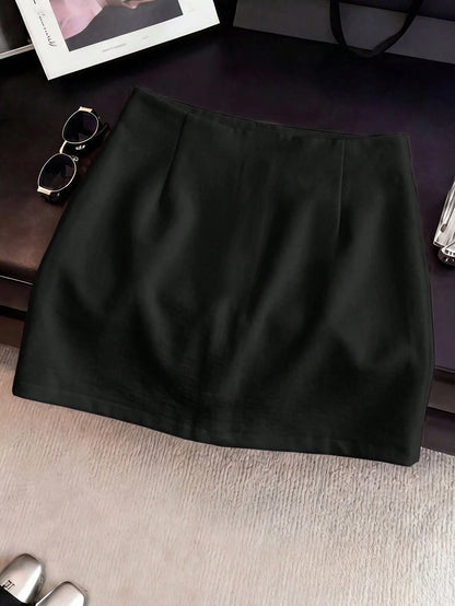 Franclia Women's Black Summer Basic Office Low-Waist A-Line Zipper Skirt,Resort Bottoms,Vacation,Outing,Y2K,Back To School,Casual,Beach,Business