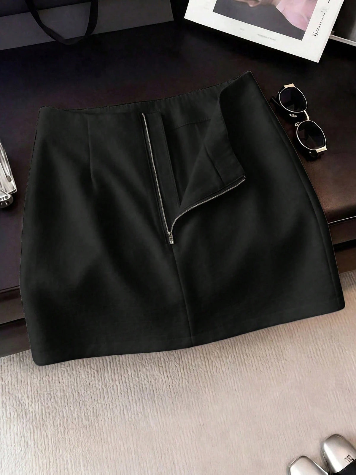 Franclia Women's Black Summer Basic Office Low-Waist A-Line Zipper Skirt,Resort Bottoms,Vacation,Outing,Y2K,Back To School,Casual,Beach,Business
