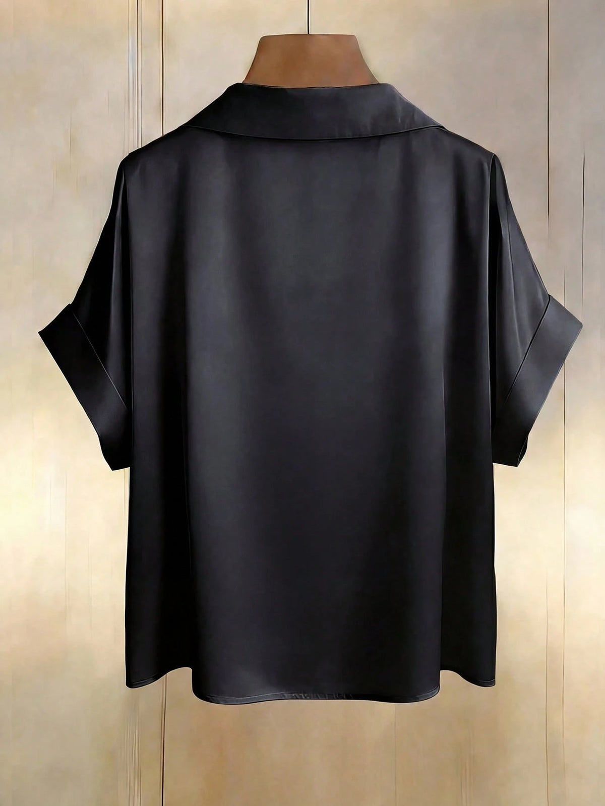 Franclia Women's Black Summer Elegant Office Champagne Satin V-Neck Pearl Button Short Sleeve Blouse,Classy Business Casual Zanzea Zip Up Top Clothes For Lady