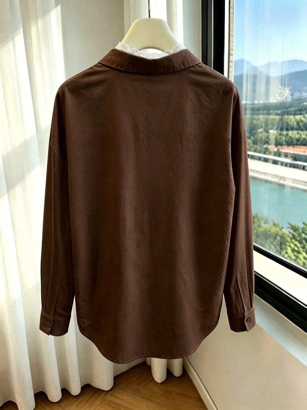 Franclia Women's Casual Comfortable Sexy Lace Patchwork 2 In 1 Solid Color Blouse