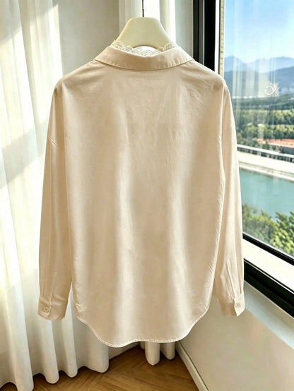 Franclia Women's Casual Comfortable Sexy Lace Patchwork 2 In 1 Solid Color Blouse