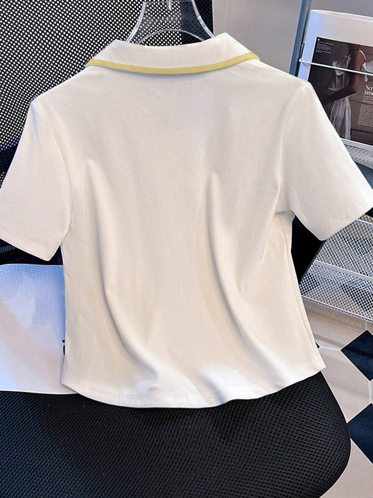 Franclia Women's Casual Lemon Embroidery Striped Print Short Sleeve T-Shirt, Suitable For Daily Commute And Vacation