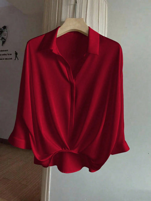 Franclia Women's Elegant Casual 3/4 Sleeve Pleated Hem Blouse