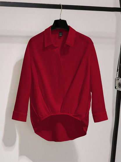 Franclia Women's Elegant Casual 3/4 Sleeve Pleated Hem Blouse