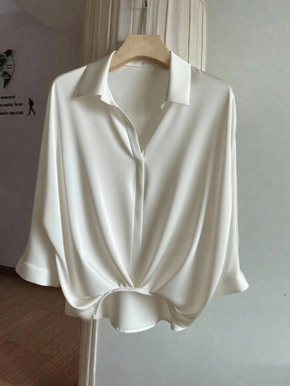 Franclia Women's Elegant Casual 3/4 Sleeve Pleated Hem Blouse
