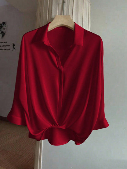 Franclia Women's Elegant Casual 3/4 Sleeve Pleated Hem Blouse