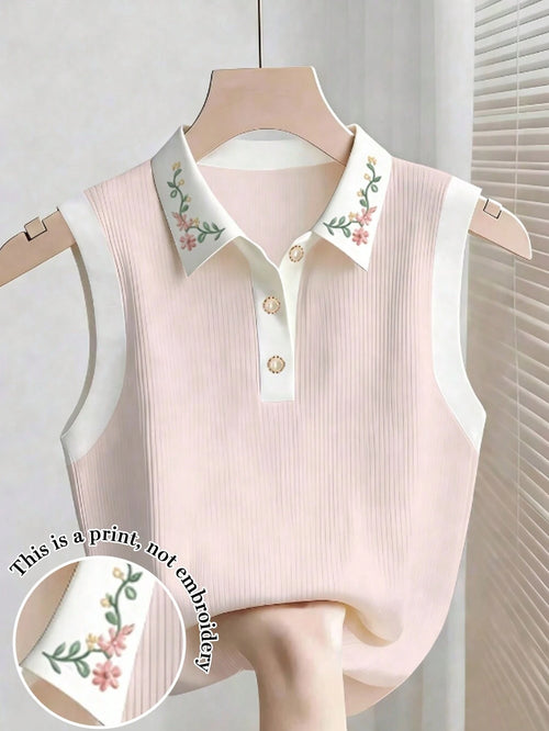 Franclia Women's Floral Embroidery Patchwork Casual Versatile Daily Wear Top
