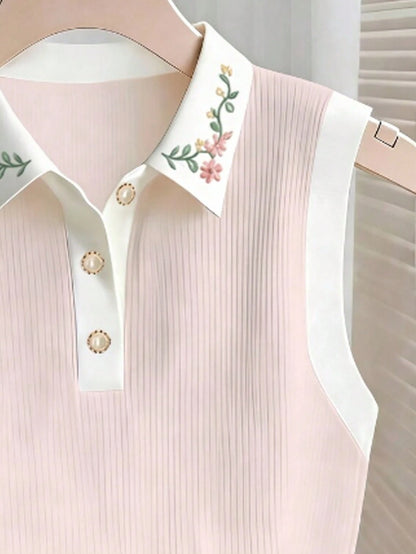 Franclia Women's Floral Embroidery Patchwork Casual Versatile Daily Wear Top