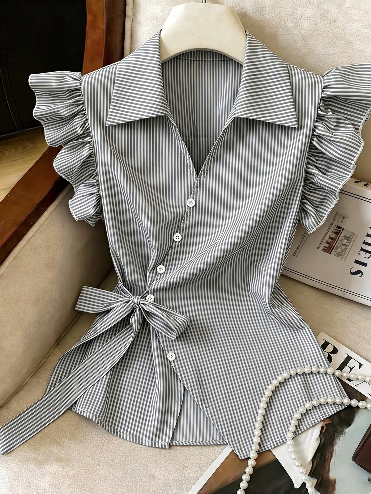 Franclia Women's New Criss-Cross Tie Cap Sleeve Fitted Waist Blouse, Elegant For Holiday, Party, Office, Casual Wear, Cap Sleeve Shirt
