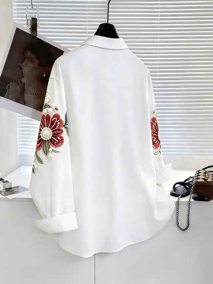 Franclia Women's Printed Floral Blouse, Niche Design Loose Casual Elegant Long Sleeve Sunscreen Jacket
