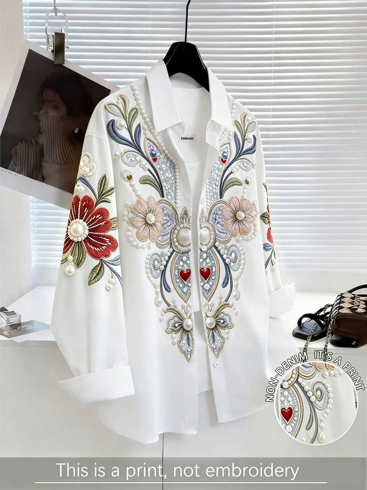 Franclia Women's Printed Floral Blouse, Niche Design Loose Casual Elegant Long Sleeve Sunscreen Jacket