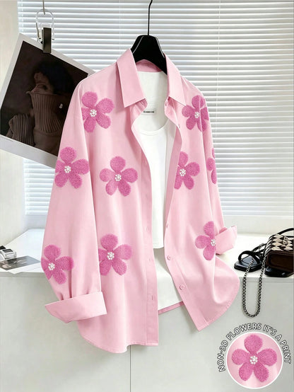 Franclia Women's Printed Floral Blouse, Niche Design Loose Casual Elegant Long Sleeve Sunscreen Jacket