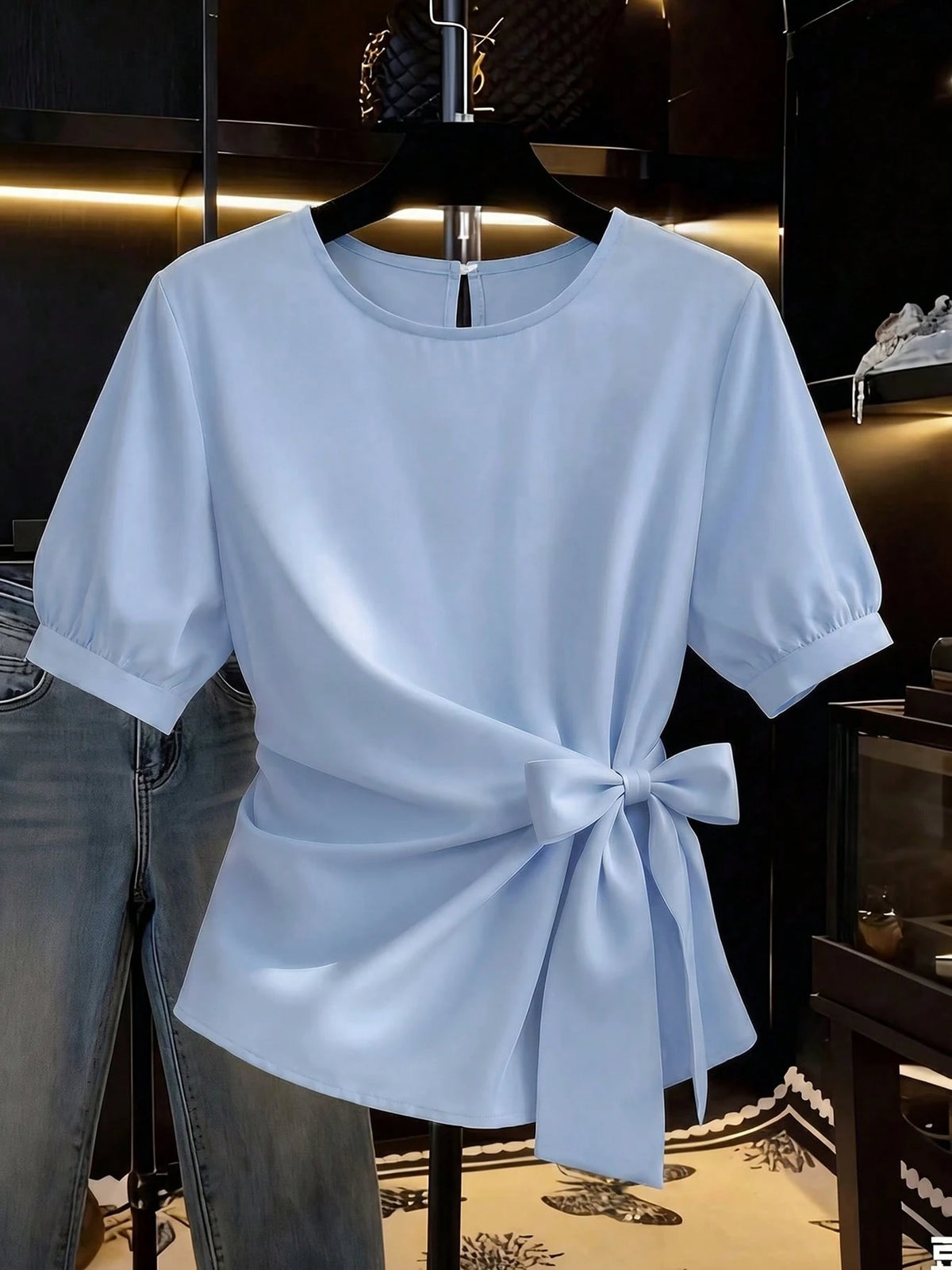 Franclia Women's Solid Color Fashionable Blouse, New Summer Knotted Top, Casual Elegant Daily Commute Party Travel, Summer 2026