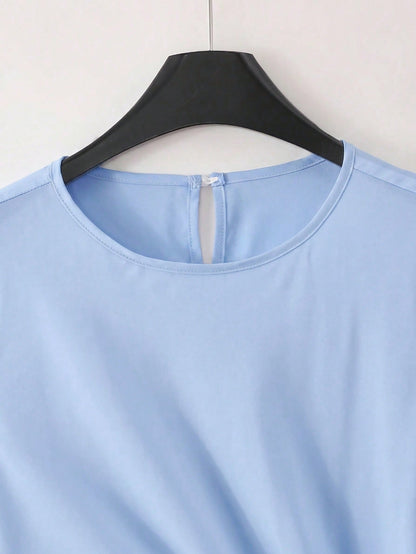 Franclia Women's Solid Color Fashionable Blouse, New Summer Knotted Top, Casual Elegant Daily Commute Party Travel, Summer 2026