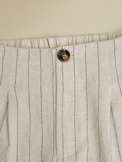 Franclia Women's Striped Pleated Button Casual Versatile Wide Leg Pants For Daily Wear