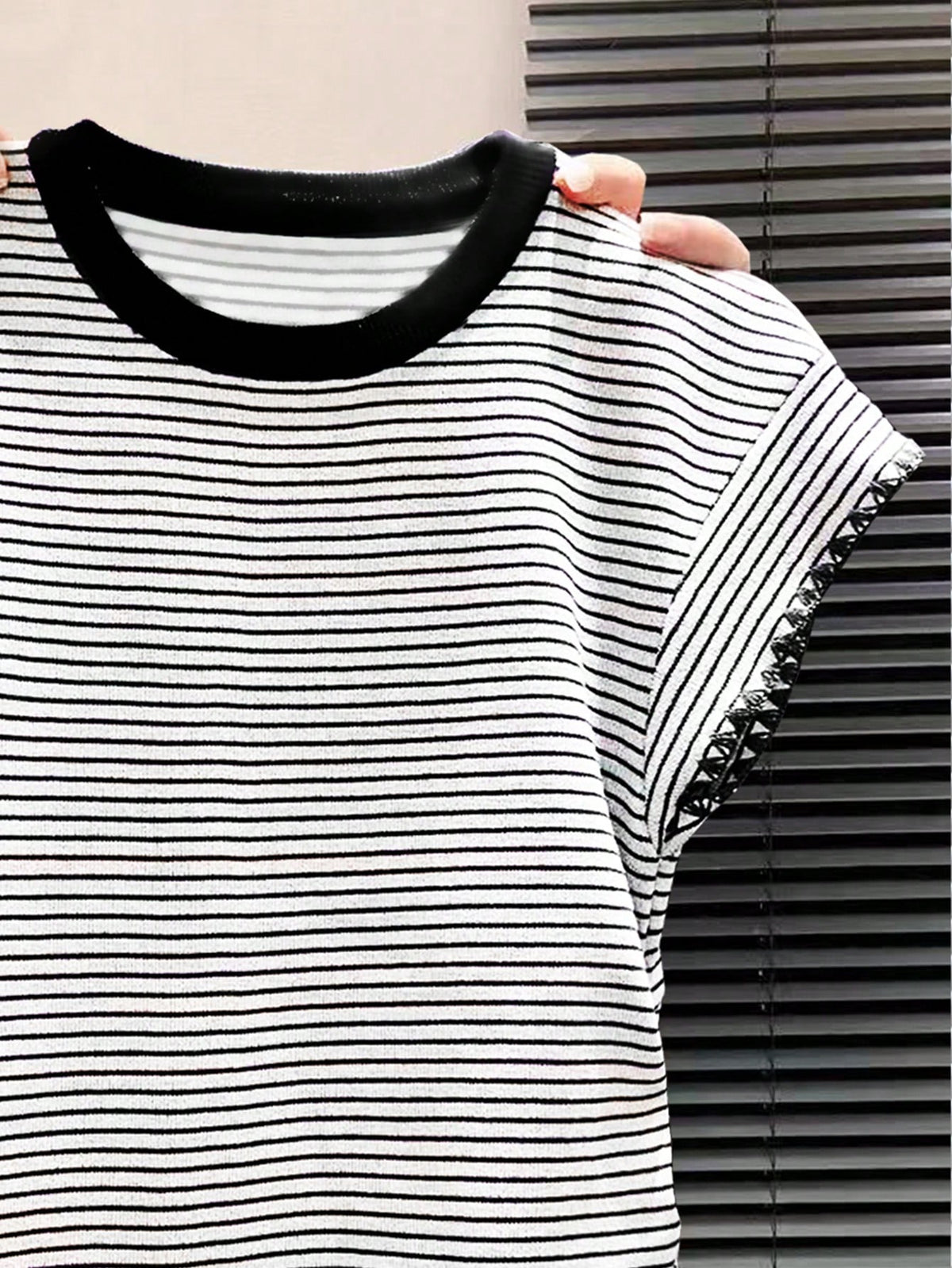 Franclia Women's Summer Casual Vacation Daily Commute Colorblock Striped Print Cap Sleeve T-Shirt