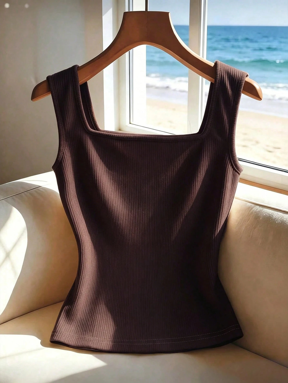 Franclia Women's Summer Square Neck Sleeveless Tank Top With Front Faux Placket And Decorative Metal Buttons, H-Line All-Match Fit, Ribbed Textured Stretch Knit Fabric, Casual Versatile Elegant