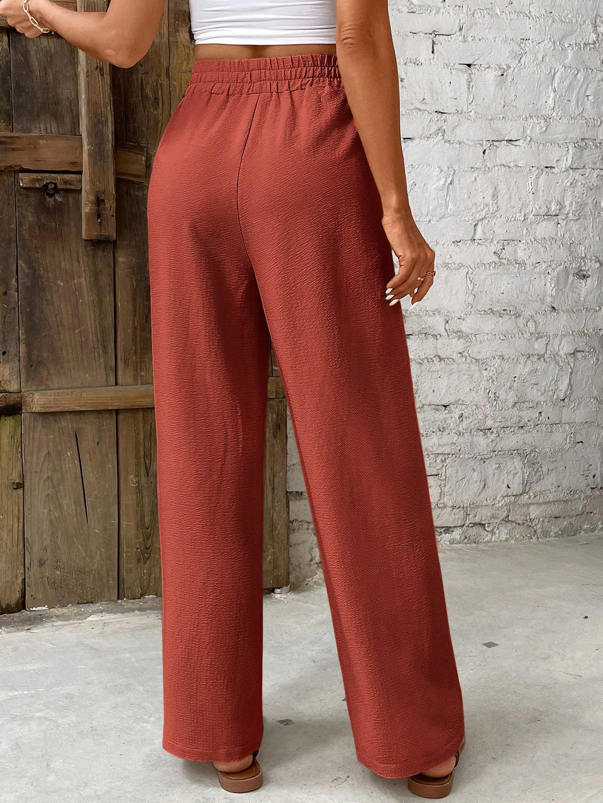 Frenchy Women's Solid Color Belted Loose Straight Leg Casual Pants, Versatile Winter Christmas Spring