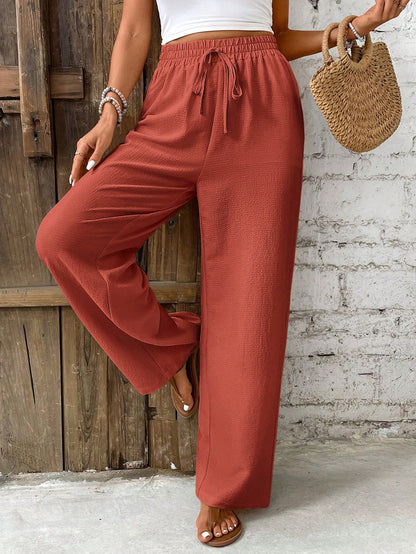 Frenchy Women's Solid Color Belted Loose Straight Leg Casual Pants, Versatile Winter Christmas Spring