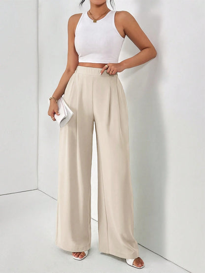 Frenchy Women's Solid Color Fold Pleat Elegant Commuter Basic Long Pants,Cargo Pants Winter Casual Spring