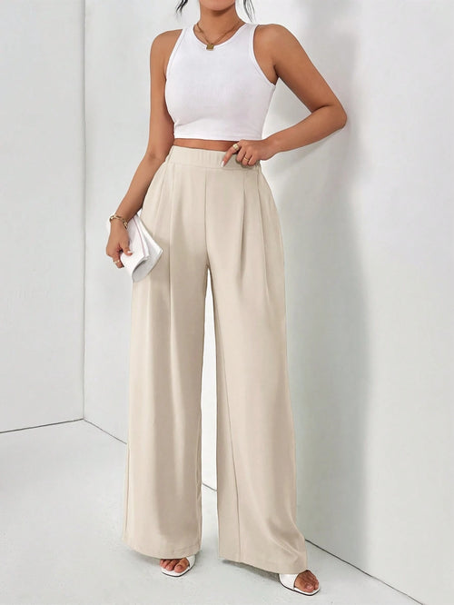 Frenchy Women's Solid Color Fold Pleat Elegant Commuter Basic Long Pants,Cargo Pants Winter Casual Spring