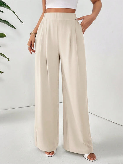 Frenchy Women's Solid Color Fold Pleat Elegant Commuter Basic Long Pants,Cargo Pants Winter Casual Spring