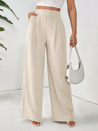 Frenchy Women's Solid Color Fold Pleat Elegant Commuter Basic Long Pants,Cargo Pants Winter Casual Spring