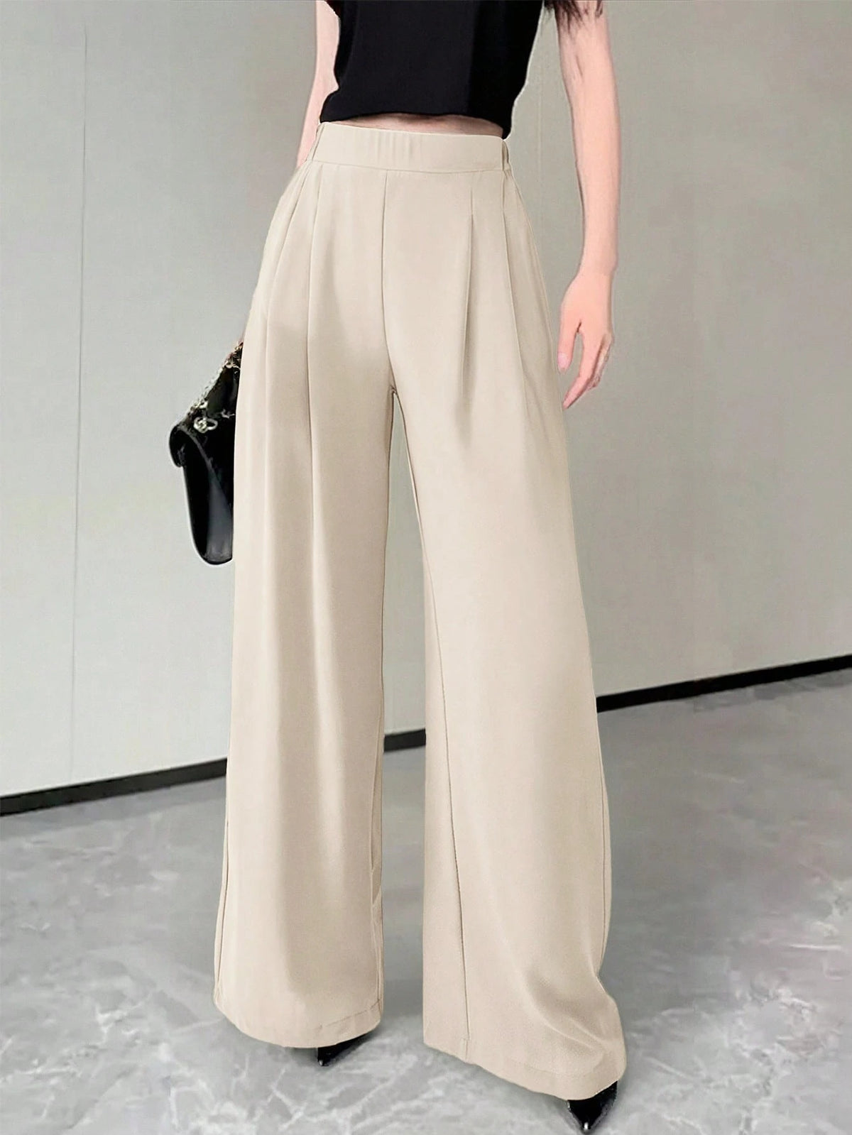 Frenchy Women's Solid Color Fold Pleat Elegant Commuter Basic Long Pants,Cargo Pants Winter Casual Spring